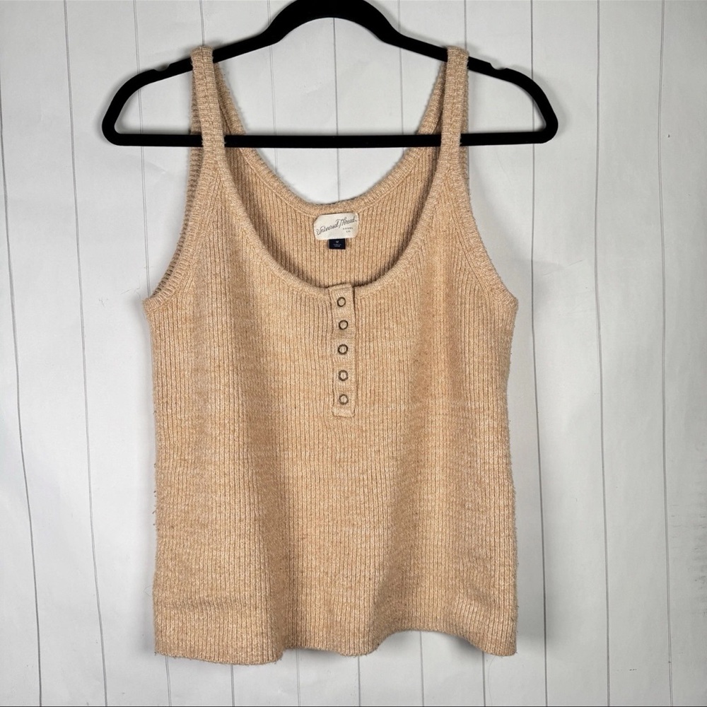 Tan Knit Tank Top Sleeveless‎ Blouse Lagenlook Timeless Classy Layering Piece M